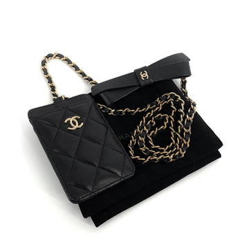 CHANEL Limited Edition Lambskin Gold Bow Chain Card Wallet 158194861 [P]