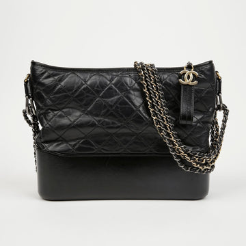 CHANEL Gabrielle Large Vintage Caviar Skin Hobo Shoulder Bag Black Gold 157898956 [P]