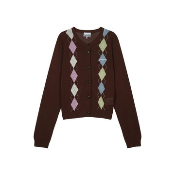Ganni Light Cotton Argyle Cardigan Tiramisu 157814321 [P]