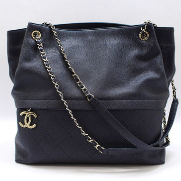 CHANEL Navy Caviar Schultertasche mit goldenen Details 158228979 [P]