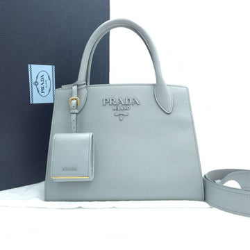 PRADA Monochrome Kleine Saffiano Leder Tote Bag Schultertasche Crossbody Himmelblau 1BA269 158279729 [P]