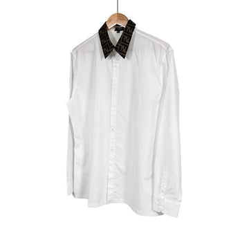 FENDI 男性ジャカードFFロゴカラータバーロンポプリンシャツホワイト42 158279932 [P]