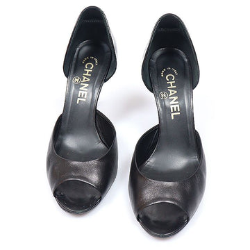 CHANEL G26229 Schwarze Leder CC-Logo Dorsey Peep-Toe Pumps Damenschuhe 37C 158298845 [P]