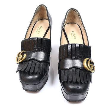 Gucci Black Leather GG Marmont Fringe Platform Pumps Women Shoes 37 158298859 [P]