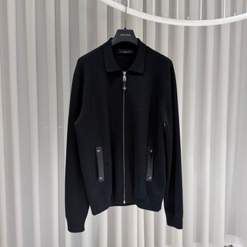 LOUIS VUITTON Leder Detail Strick Bomberjacke 158299613 [P]