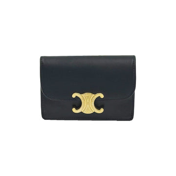 Celine Triomphe Shiny Calfskin Flap Card Wallet 10I583DPV.38NO Black 158309088 [P]