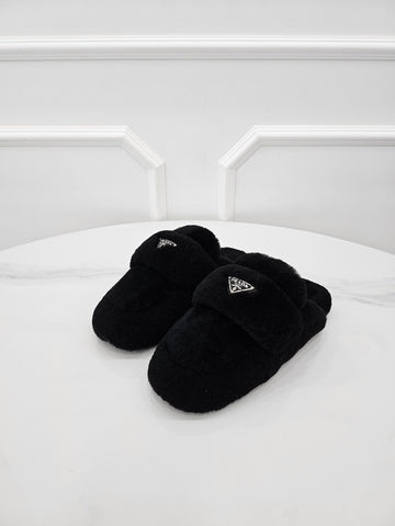 Prada Shearling Mule Triangle Logo 1D109 35.5 158310754 [P]