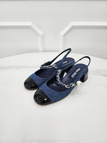 Miu Miu Denim and Patent Slingback Pumps 5I045E 36.5 158310790 [P]