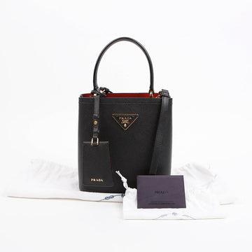 Prada Small Saffiano Leather Panier Bag Black Fiery Red 157909486 [P]
