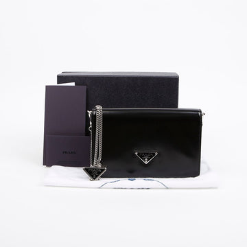 Prada Triangle Logo Brushed Leather Chain Shoulder Bag Black 157911228 [P]