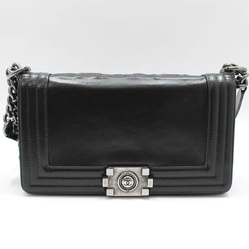 CHANEL ブラックレザー・ボーイバッグ・ミディアム・ショルダーバッグ 158313737 [P]