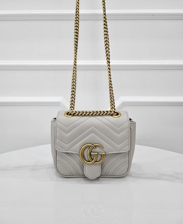 Gucci GG Marmont Mini Chain Shoulder Bag Gray 739682 150543345 [P]