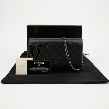 CHANEL Leder CC Logo Clutch Ketten Geldbörse Crossbody Tasche Schwarz 158090027 [P]