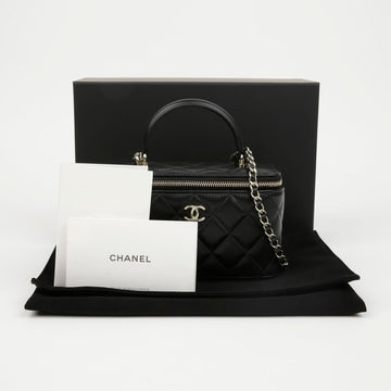 CHANEL Lambskin Cosmetic Top Handle Vanity Chain Handle Shoulder Bag Black Gold 158090213 [P]
