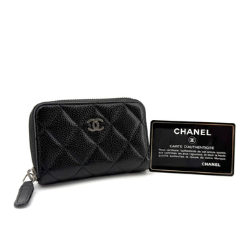 CHANEL Caviar Silver Zip Card Holder 158318397 [P]