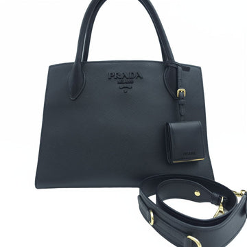 PRADA Saffiano Leder Mittel große Tote Tasche Schultertasche Crossbody Schwarz 1BA155 158329273 [P]