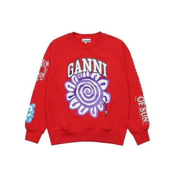 Ganni Women's ISOLI Flower Oversized Sweatshirt Red T3777-472 67187084 [P]