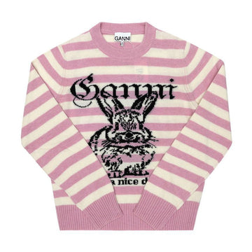 Ganni Graphic Logo Wool Blend Stripe Knit Sweater 140027849 [P]