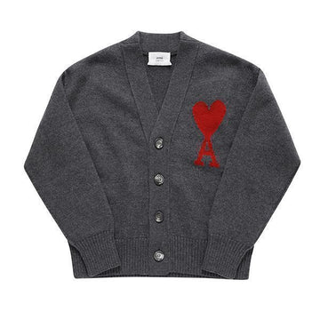 AMI Cardigan Big Heart Logo Intarsia V-Neck Men's Cardigan Women's Cardigan BFUKC006 018 084 73524431 [P]