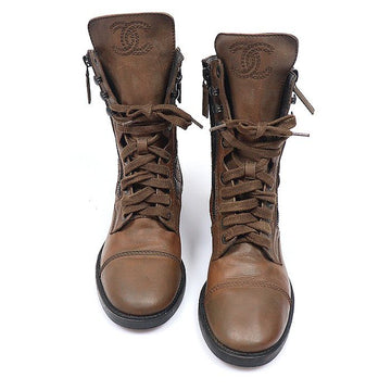 CHANEL Brown Leather Quilted Combat Boots 36 158336427 [P]