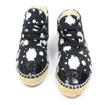 CHANEL G30899 schwarzes lackiertes Tweed Espadrille mit CC-Logo 36 158336459 [P]