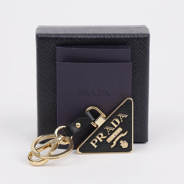 PRADA Dreiecklogo Saffiano Leder Schlüsselanhänger Schwarz 157970999 [P]