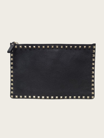 Valentino Black Grain Leather Rockstud Clutch Bag 158337157 [P]