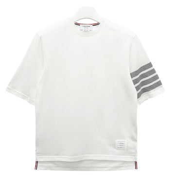 THOM BROWNE 4-ärmelige T-Shirt mit schrägem Streifen in Weiß (MJS168G 07862 100) 158340090 [P]