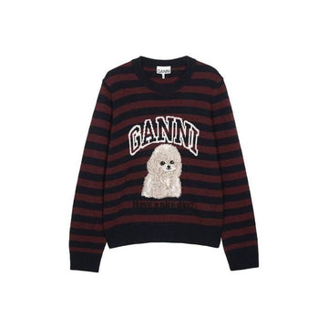 Ganni Women’s Graphic Wool Mix Poodle Stripe Crewneck Knit Multicolor K2567-999 137983598 [P]