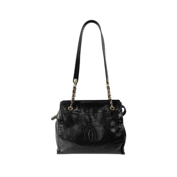 CHANEL Lammleder Big CC Logo Vintage Chain Schultertasche Tote Schwarz 158361030 [P]