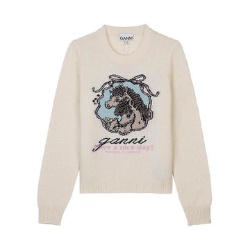 Ganni Womens Horse Graphic Wool Knit 158361125 [P]