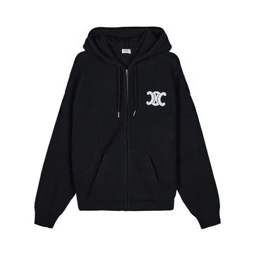 CELINE Herren Rippenstrick Wolle Kapuzencardigan 158361186 [P]
