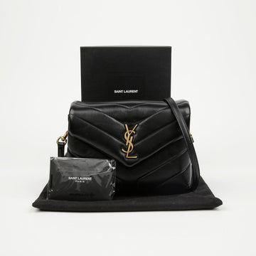 SAINT LAURENT Lulu Toy Leder Schultertasche Schwarz mit goldenen Akzenten 158195737 [P]