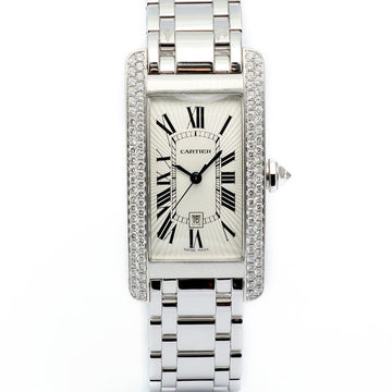 CARTIER タンク アメリカン ホワイト ゴールド ラージ WB7026L1 男女兼用 金 時計 2001年 保証書 ボックス 158361304 [P]