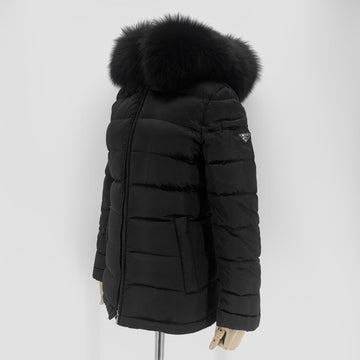 PRADA Damen Daunenjacke mit Fox-Fell und Dreieck-Logo 158361711 [P]