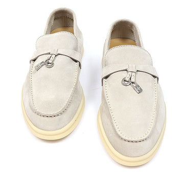 LORO PIANA FAE5444 Perlgrau Wildleder Sommer Cherms Werk Damen Loafer 36 158361720 [P]