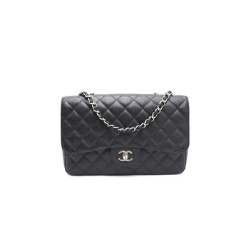 CHANEL Caviar Classic Large Jumbo One Flap Silver Chain Shoulder Bag A28600 35064996 158372651 [P]