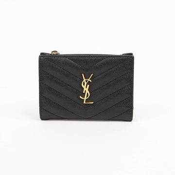 Saint Laurent Women's Monogram Zipper Wallet Black with Gold Accents 158313895 [P]