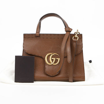Gucci Mini Leather GG Marmont Top Handle Tote and Shoulder Bag Brown 158314440 [P]