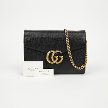 Gucci GG Marmont Chain Leather Wallet Shoulder Bag Black 158092939 [P]