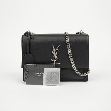 Saint Laurent Sunset Medium Smooth Leather Chain Crossbody Bag Black Silver-tone 158350932 [P]