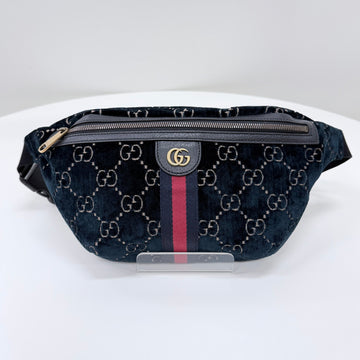 GUCCI GG Logo Velvet Hip Bag Crossbody Schwarz 158384190 [P]