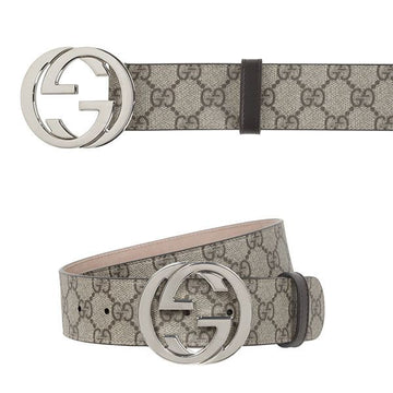 GUCCI Beige Ebony GG Supreme Interlocking G Schnalle Gürtel 158398458 [P]