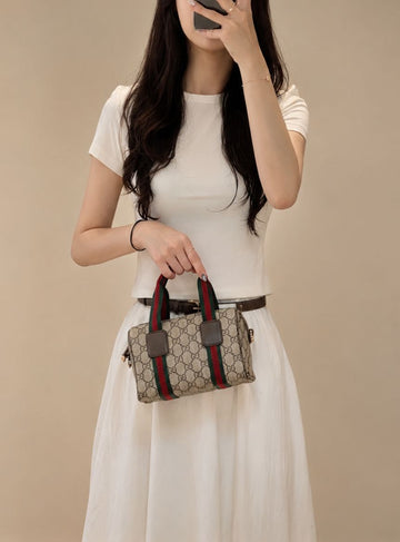 GUCCI ミニ GG ダッフルバッグ ベージュ ダークブラウン 859975 158399767 [P]