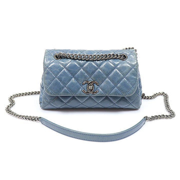 CHANEL ブルー ヴィンテージ カーフスキン CCロゴ キルティング フラップ ショルダーバッグ (20番代) 158400158 [P]