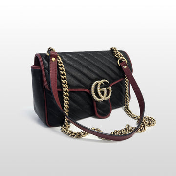 GUCCI Schwarze 443497 Marmont Matelassé Leder Kleine Ketten Schultertasche 158400186 [P]