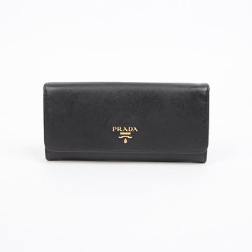 PRADA Saffiano Leder Geldbörse mit Metalllogo Schwarz 158187952 [P]