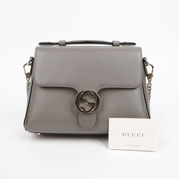 GUCCI Interlocking Leder Top Handle Ketten Schultertasche Grau 158335905 [P]