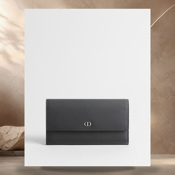 Louis Vuitton CD Icon Flap Long Wallet Gray Flannel Grained Calfskin 158405177 [P]