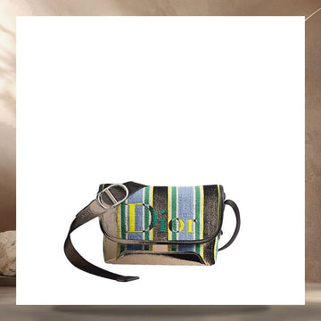 Dior Riviera Jet Flap Strap Bag Mini Black, Light Blue, Green, Yellow Oblique Stripe Jacquard 2DBCA627TSL_H951 158405640 [P]